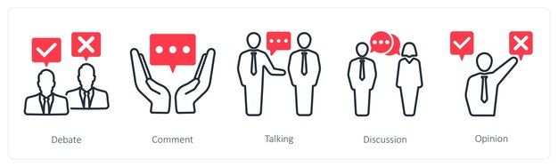 a set of 5 communication icons as debate comment talking