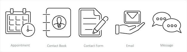 A set of 5 Contact icons as appointment contact book contact form