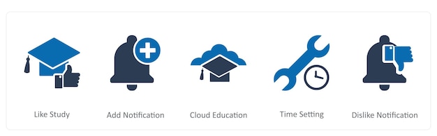 a set of 5 contact icons as like study add notification time setting