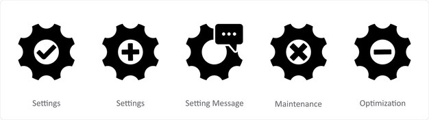 A set of 5 Contact icons as settings settings message maintenance
