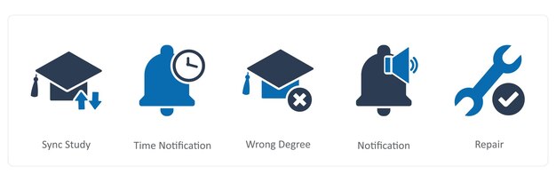 a set of 5 contact icons as sync study time notification wrong degree