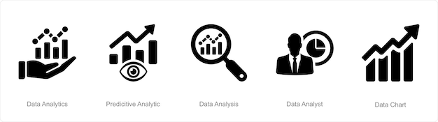 A set of 5 Data analysis icons as data analytics predictive analytics data analysis