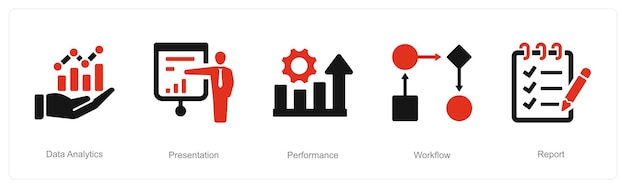 A set of 5 Data analysis icons as data analytics presentation performance