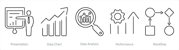 A set of 5 data analytics icons as presentation data chart data analysis