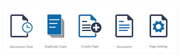 A set of 5 Document icons as document time duplicate copy create page