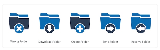 A set of 5 Document icons as wrong folder download folder create folder