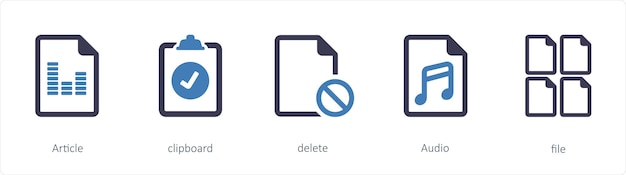 a set of 5 files icons such as article clipboard delete