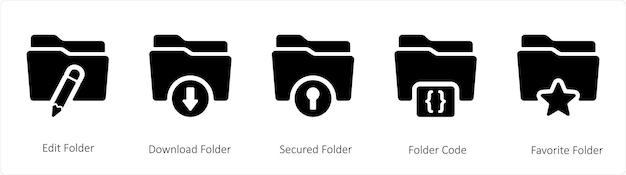 A set of 5 Folder icons such as edit download and secured folder