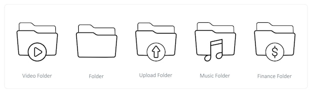 A set of 5 folder icons such as video folder folder