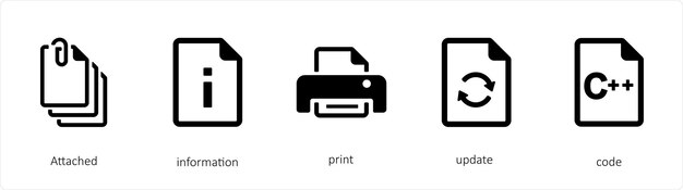 A set of 5 graphic tools icons such as Attached information print