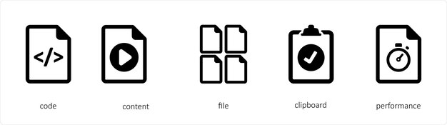 a set of 5 graphic tools icons such as code content file