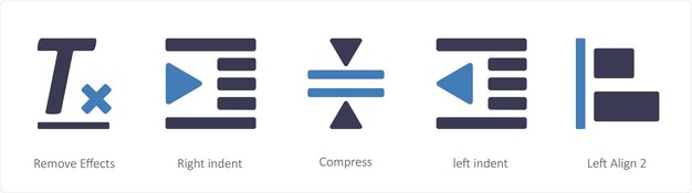 A set of 5 graphic tools icons such as Remove Effects Right indent