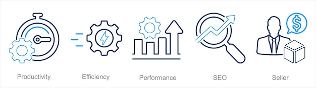 A set of 5 Increase Sale icons as productivity efficiency performance