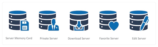 a set of 5 internet icons as finance server server maintenance global business