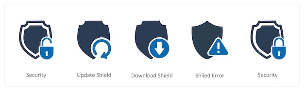 A set of 5 Internet icons as security update shield download shield