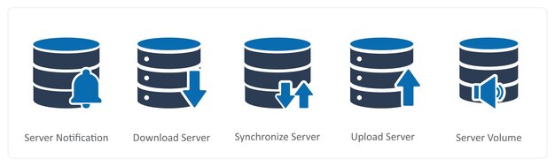 A set of 5 Internet icons as server notification download server
