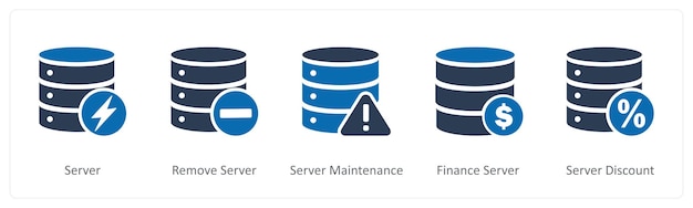 a set of 5 internet icons as server remove server server maintenance