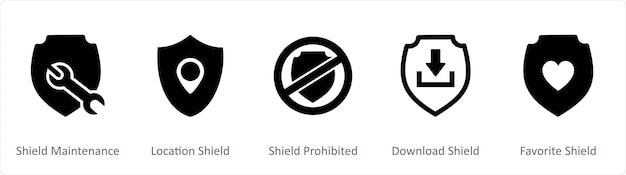 A set of 5 Internet icons as shield maintenance location shield shield prohibited