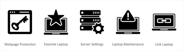 A set of 5 Internet icons as webpage protection favorite laptop server settings