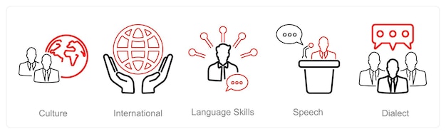 A set of 5 Language icons as cuture international language skills