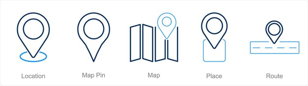 a set of 5 location icons as location map pin map