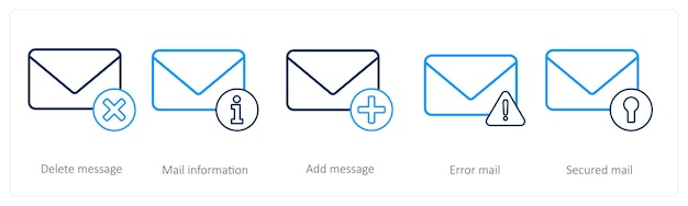 A set of 5 mail icons as delete message mail information add message