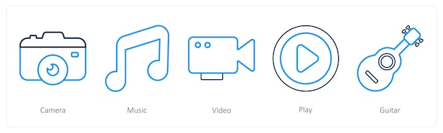 A set of 5 mix icons as camera music video