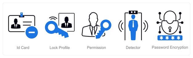 A set of 5 security icons as id card lock profile permission