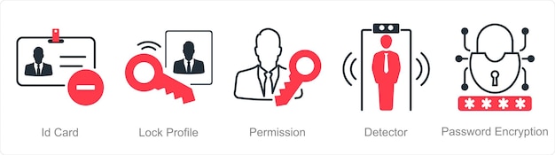 A set of 5 security icons as id card lock profile permission