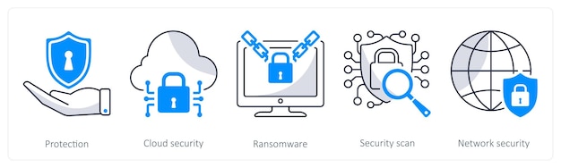 A set of 5 security icons as protection cloud security ransomware