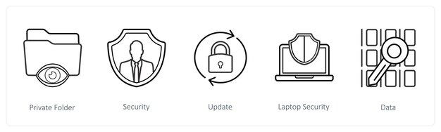 A set of 5 security icons such as private folder security