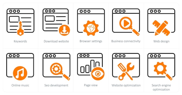 a set of 5 seo icons as keywords download website browser setting