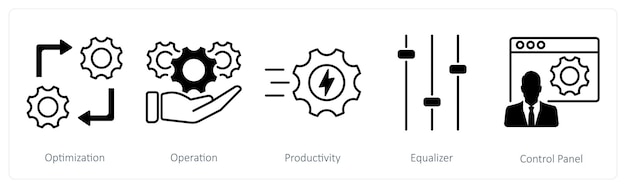 a set of 5 settings icons as optimization operation productivity