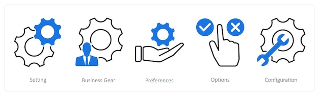 A set of 5 Settings icons as setting business gear preferences