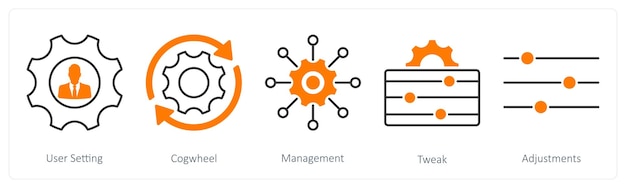 A set of 5 Settings icons as user setting cogwheel management