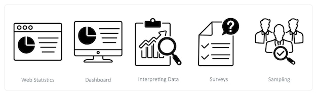 a set of 5 statistics icons as web statistics dashboard interpreting data