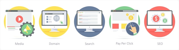 A set of 5 Web Layout icons as media domain search