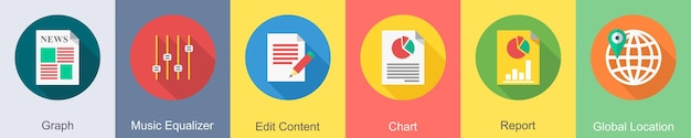 A set of 6 SEO icons as graph music equalizer edit content
