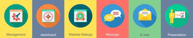 A set of 6 SEO icons as management webpage website ratings