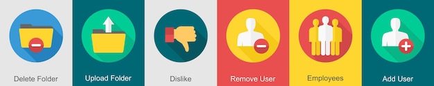 a set of 6 user interface icons as delete folder upload folder dislike