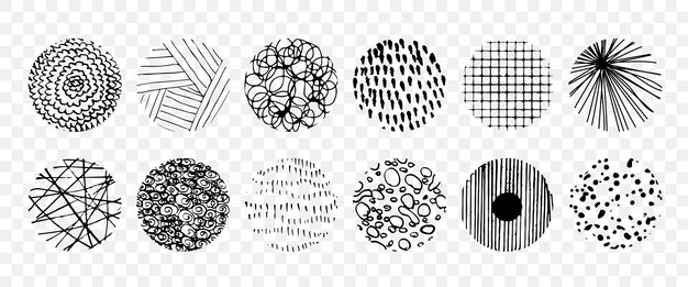 a set of abstract round doodle elements on a transparent background
