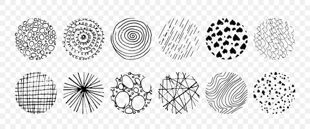 a set of abstract round doodle elements on a transparent background