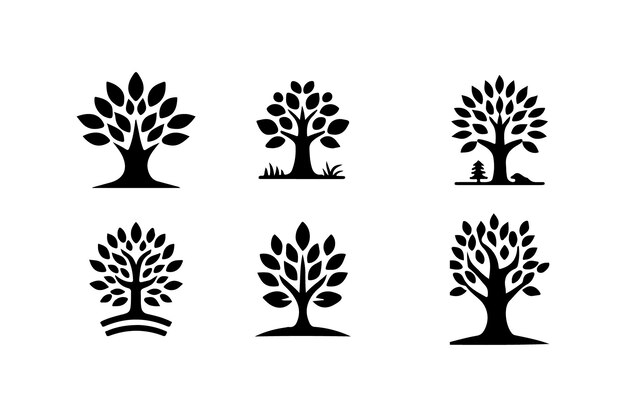 a set of black and white images of trees and grass