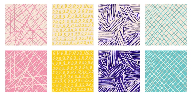 A set of colorful handdrawn patterns with different pencil textures Vector scribbles crosshatch