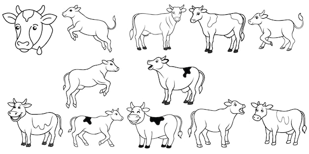 a set of cows and cows on a white background