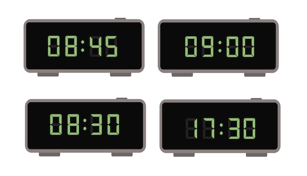 A set of digital clocks Electronic numbers Vector illustration