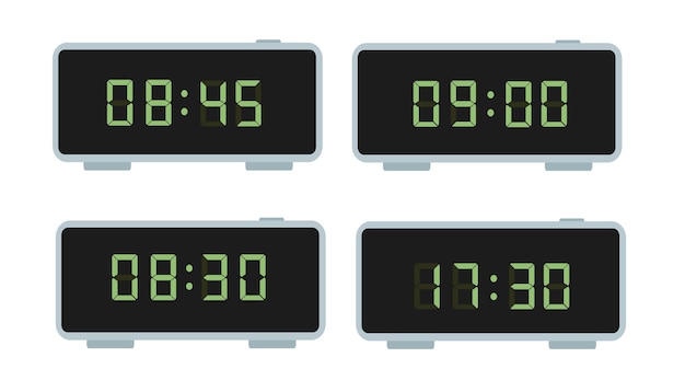 A set of digital clocks Electronic numbers Vector illustration