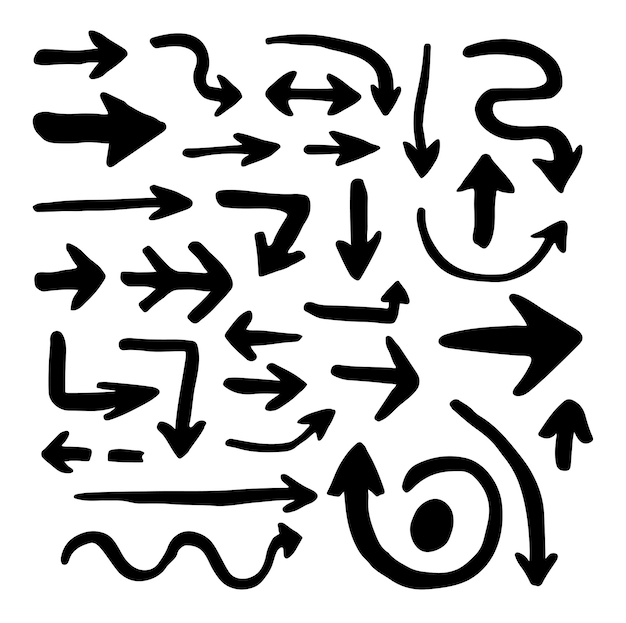 A set of drawn arrows of different shapes