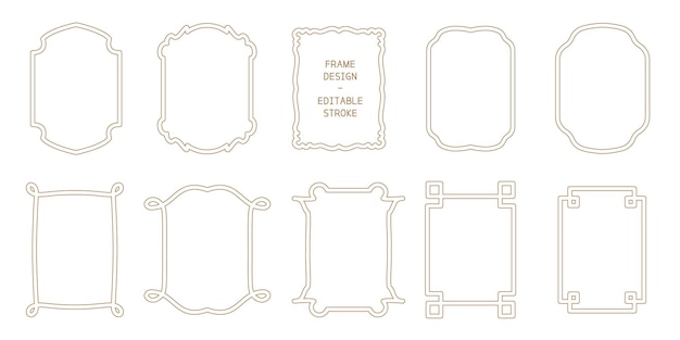 A set of framed designs with various decorations Editable stroke