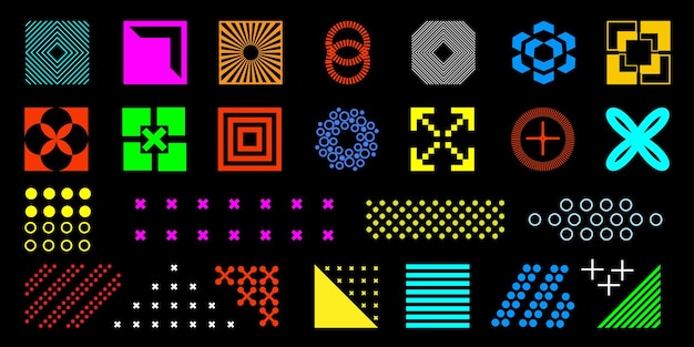 A set of geometric design elements composed of round triangular square and linear shapes